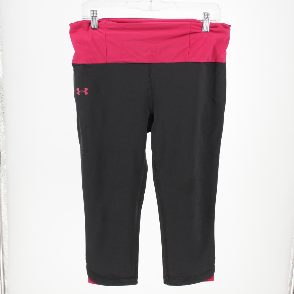 Under Armour Women Black Pink HeatGear Compression‎ Capri Leggings Large